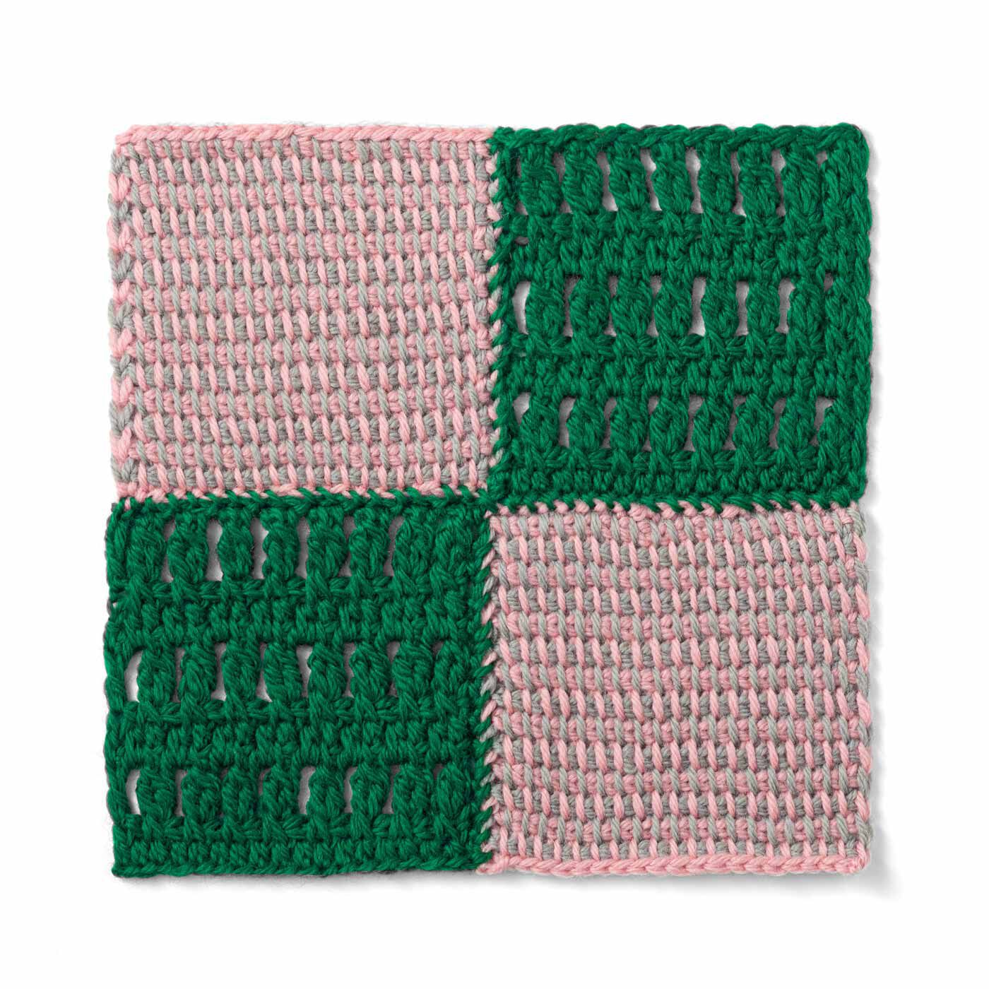 クチュリエ|ぽってり編み地がなつかしいアフガン編みのサンプラーの会|グリーンの細ボーダー