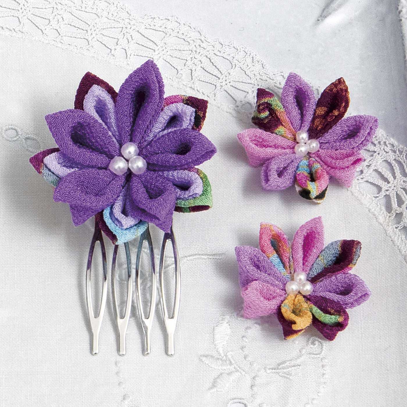 クチュリエ|カット済み布で簡単きれい　つまみ細工のお花の会|紫紺（しこん）（ミニコーム）