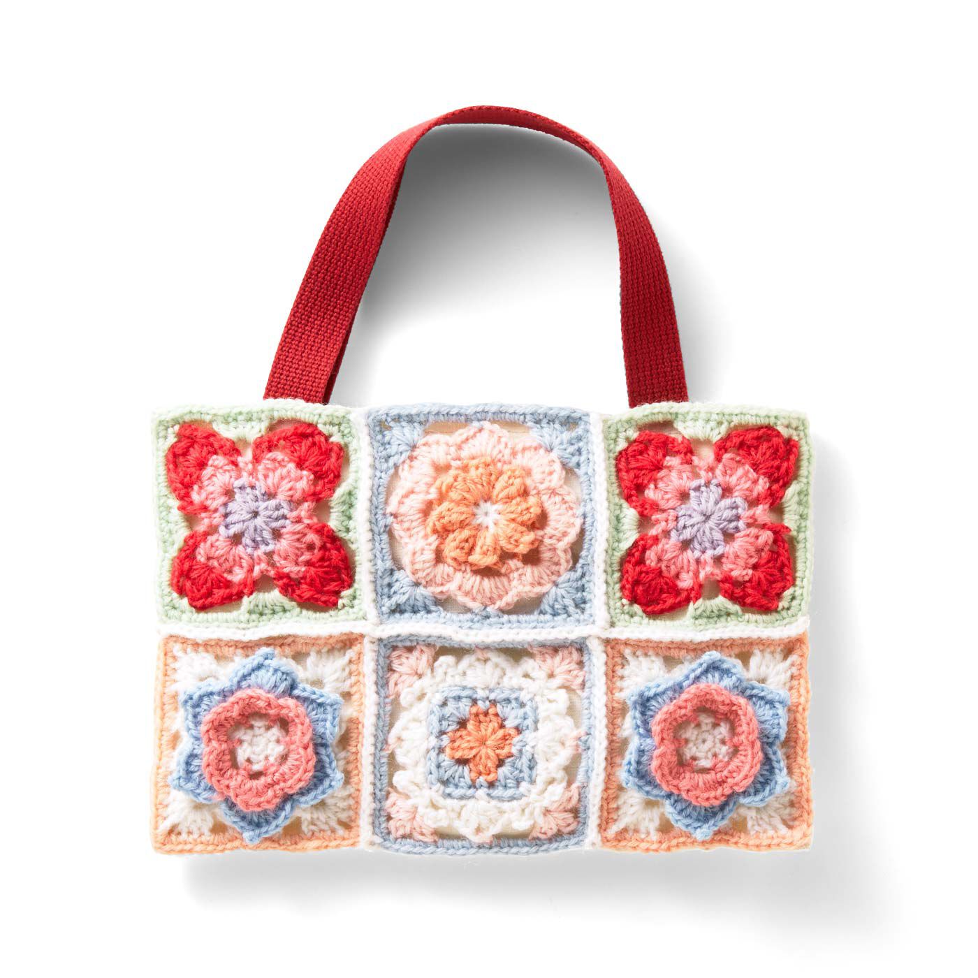 クチュリエ|フレンチポップ気分！　マカロンカラーのかぎ針編みモチーフの会|12枚でお花のニットバッグに。