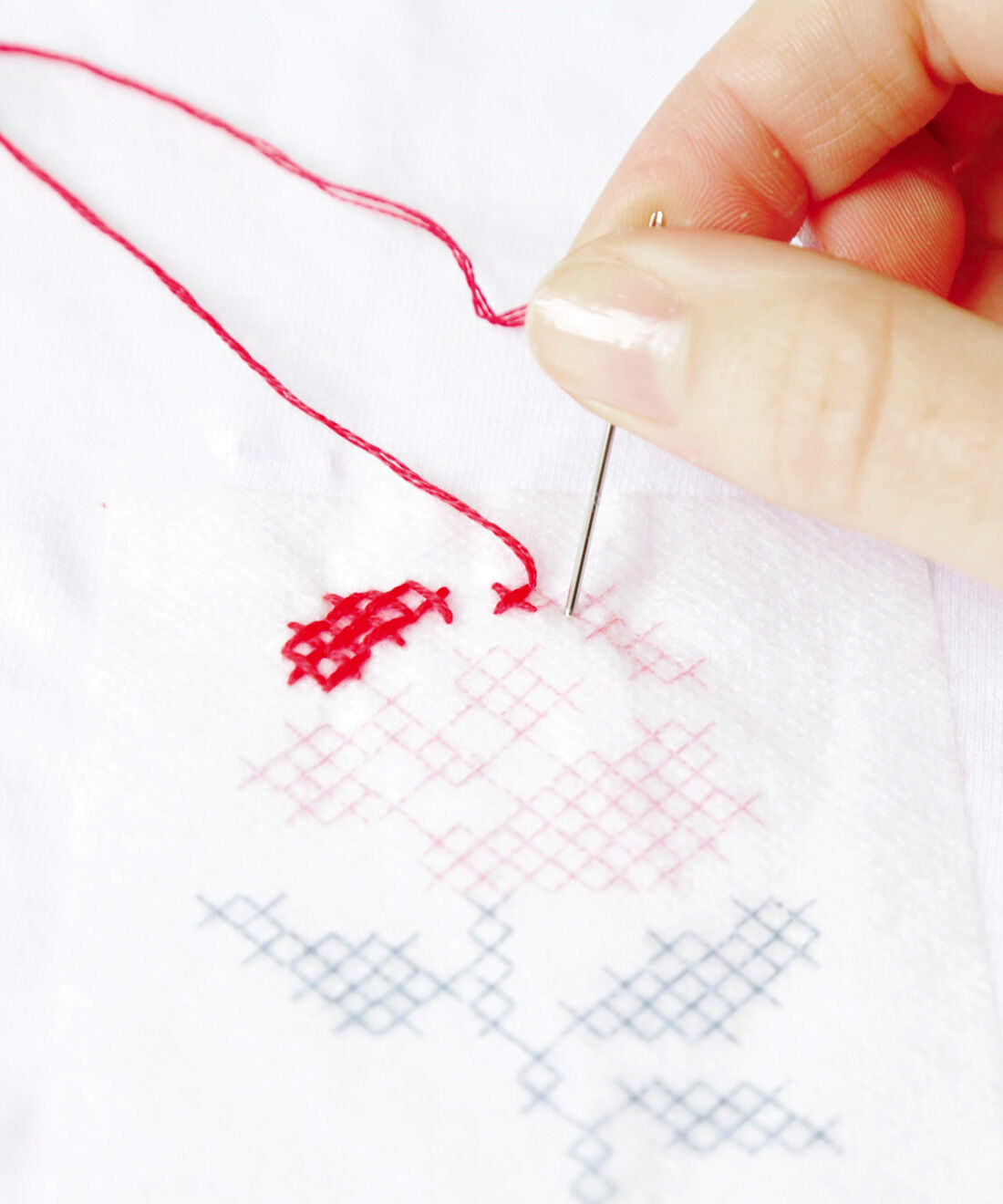 Couturier|図案を写してそのまま刺しゅう 水に溶けるマジックペーパー|刺しゅうしたい布に貼り付けて、なぞるようにステッチ。