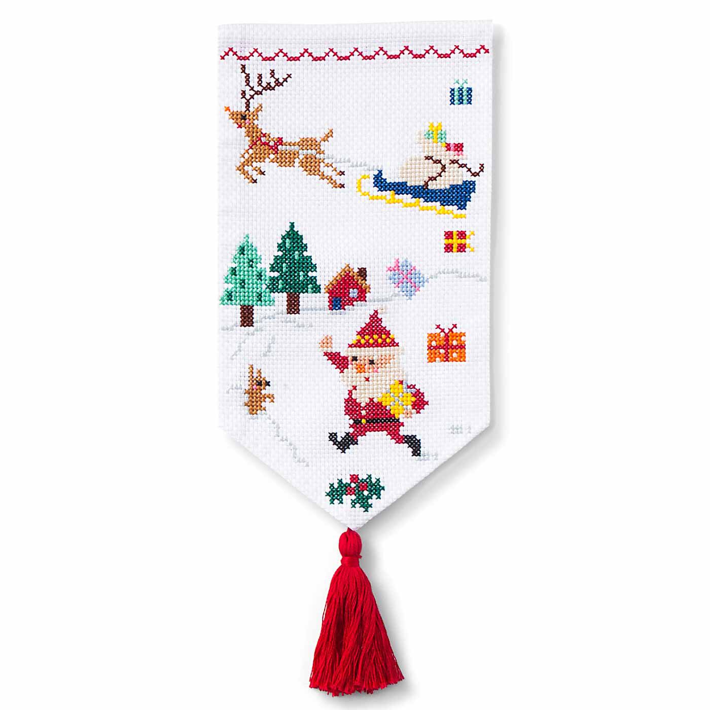 Couturier[クチュリエ]|【タイプが選べる】ユーモラスな動物たちにほっこり　季節を描く ちいさなクロスステッチ壁飾り|12：ウサギのクリスマス