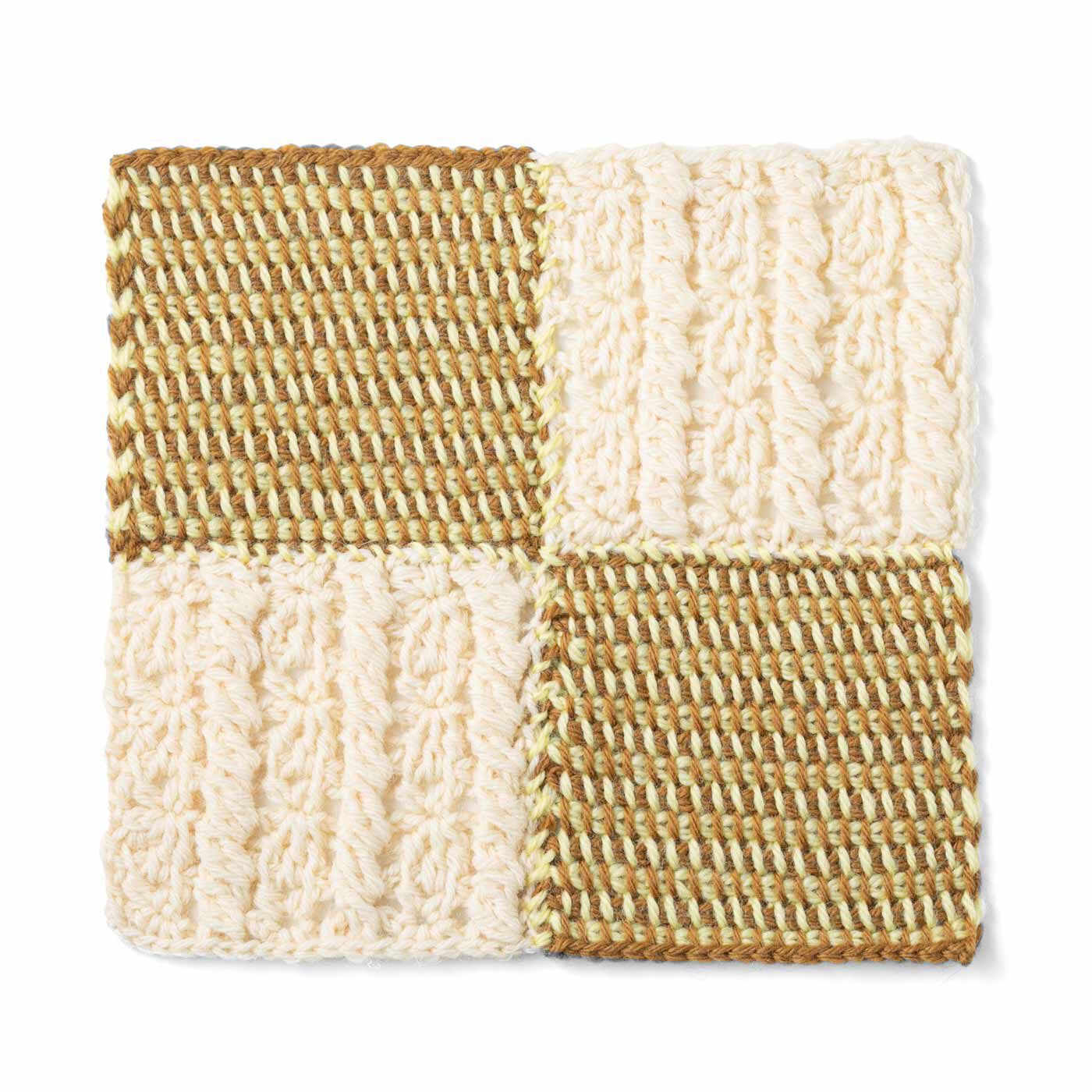 クチュリエ|ぽってり編み地がなつかしいアフガン編みのサンプラーの会|白の交差編み
