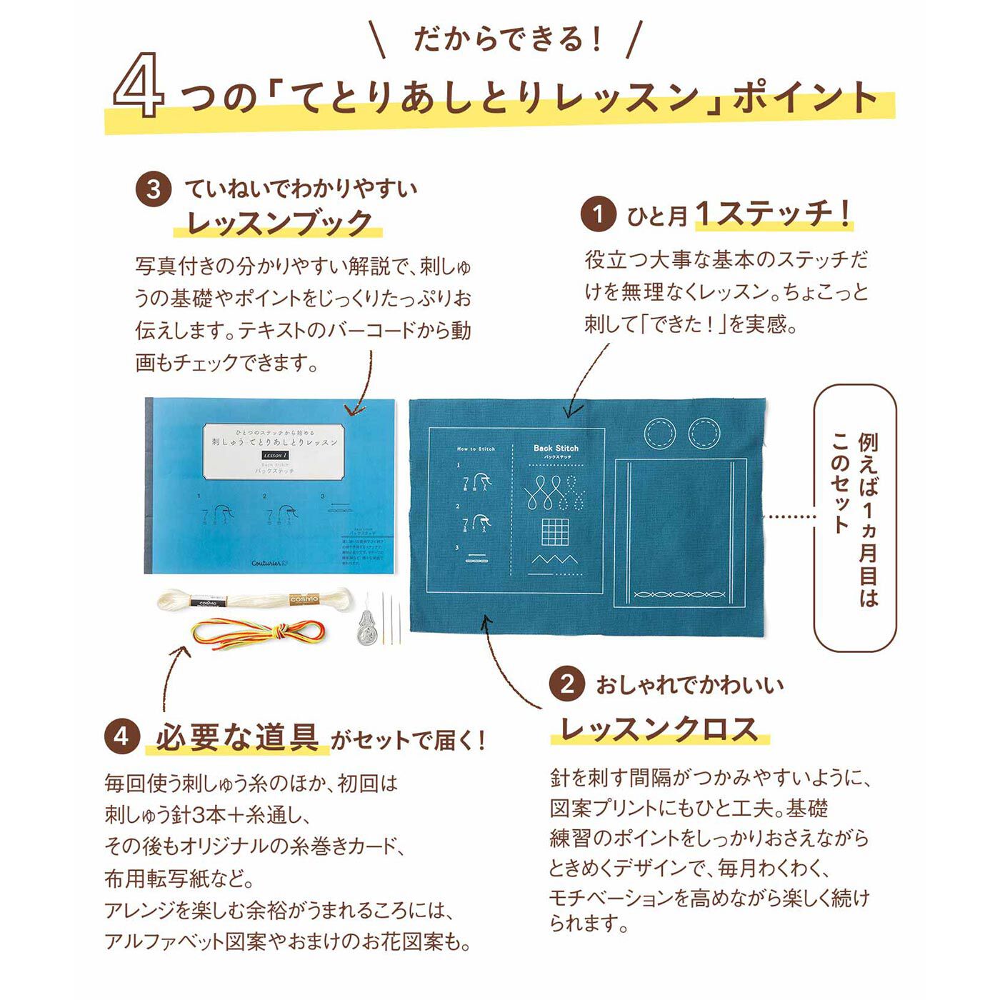 クチュリエ|ひとつのステッチから始める 刺しゅうてとりあしとりレッスンの会