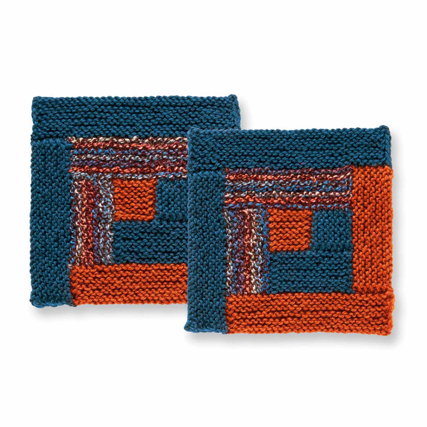 クチュリエ|棒針編みの沼にはまる ユニーク編み地のサンプラーの会|ログキャビン風のカラーブロック