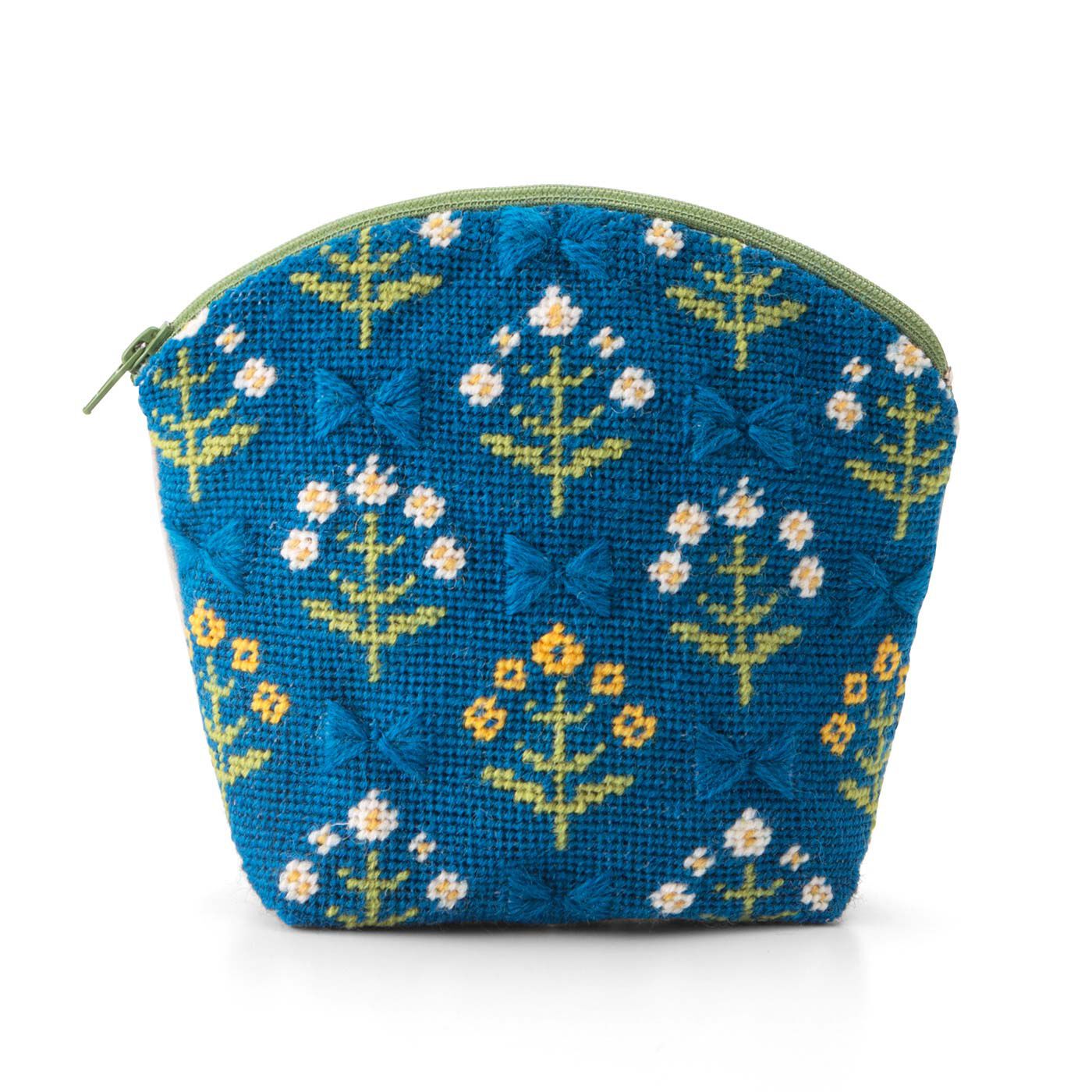 Couturier[クチュリエ]|【タイプが選べる】北欧の花と実を描く テキスタイルみたいなニードルポイントポーチ|タイプ6：ナノハナ〈コスメポーチ〉　できあがりサイズ：縦約13cm、横約16cm、まち幅約6cm