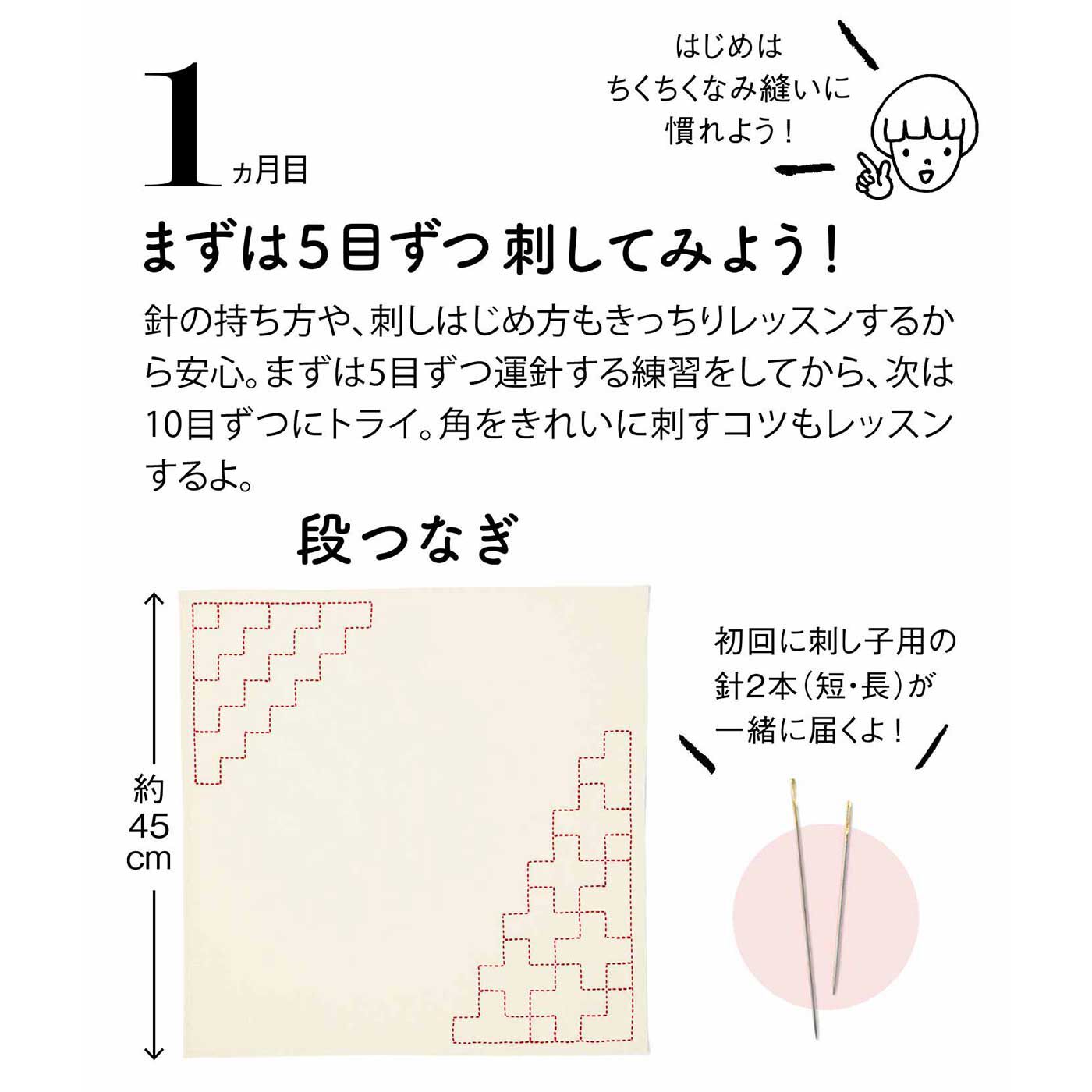 クチュリエ|【てとりあしとりレッスンMOOKご購入者向け　2ヵ月目からお届け】はじめてさんのきほんのき ちくちく刺し子のてとりあしとりレッスンの会|てとりあしとりレッスンMOOKの内容になります。