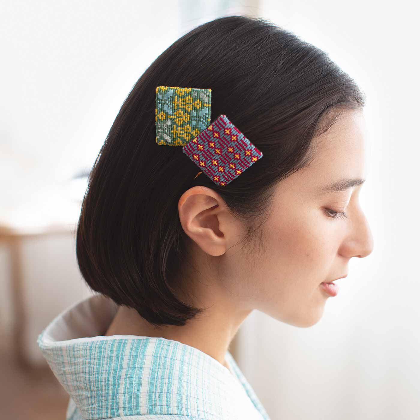 Couturier[クチュリエ]|絹糸の光沢にうっとり さまざまな模様を楽しむ絽（ろ）刺しの会|ヘアアクセサリーにアレンジしても上品。