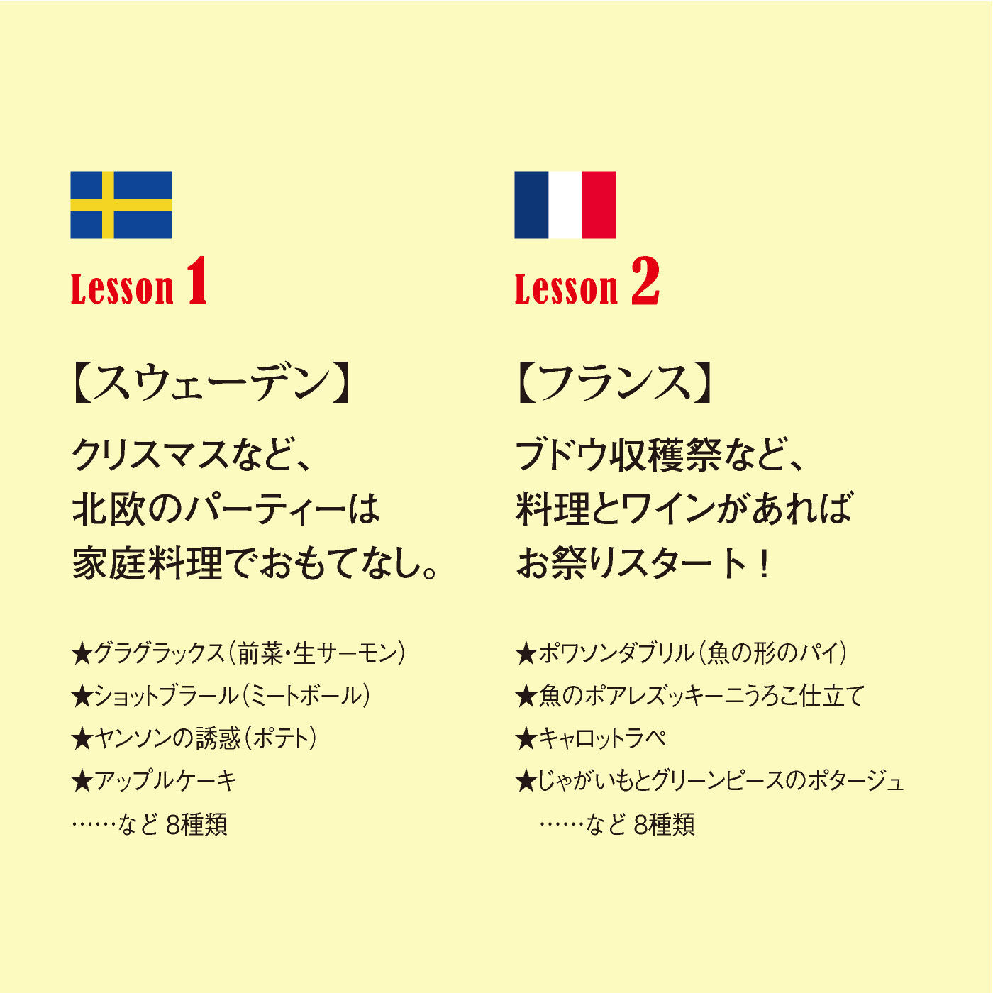ミニツク|【タイプが選べる】おうちでおまつり気分　世界のごはんプログラム|1：スウェーデン　　2：フランス