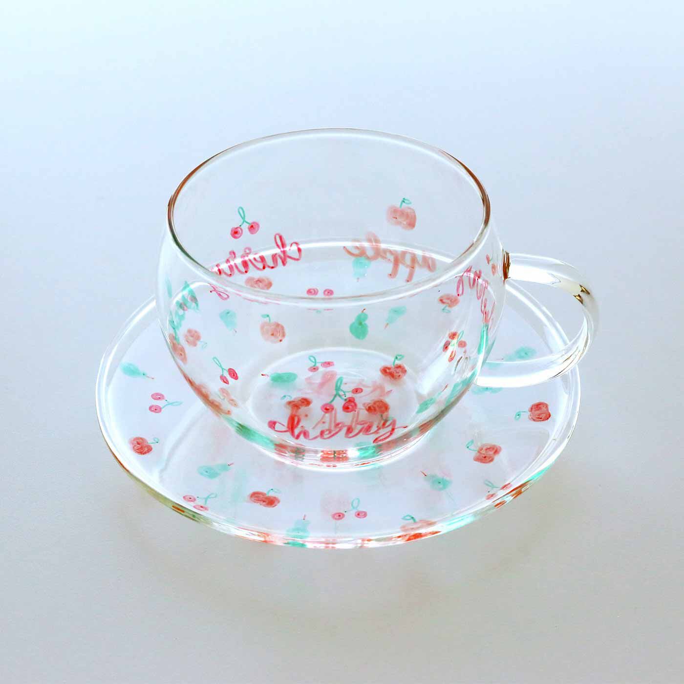ミニツク|ミニツク チョコット　ガラス食器で映える ちょこっと絵付けレッスンキットの会|赤、ピンク、グリーンセット※こちらは作品例です。毎月1セットのガラス食器をお届けします。