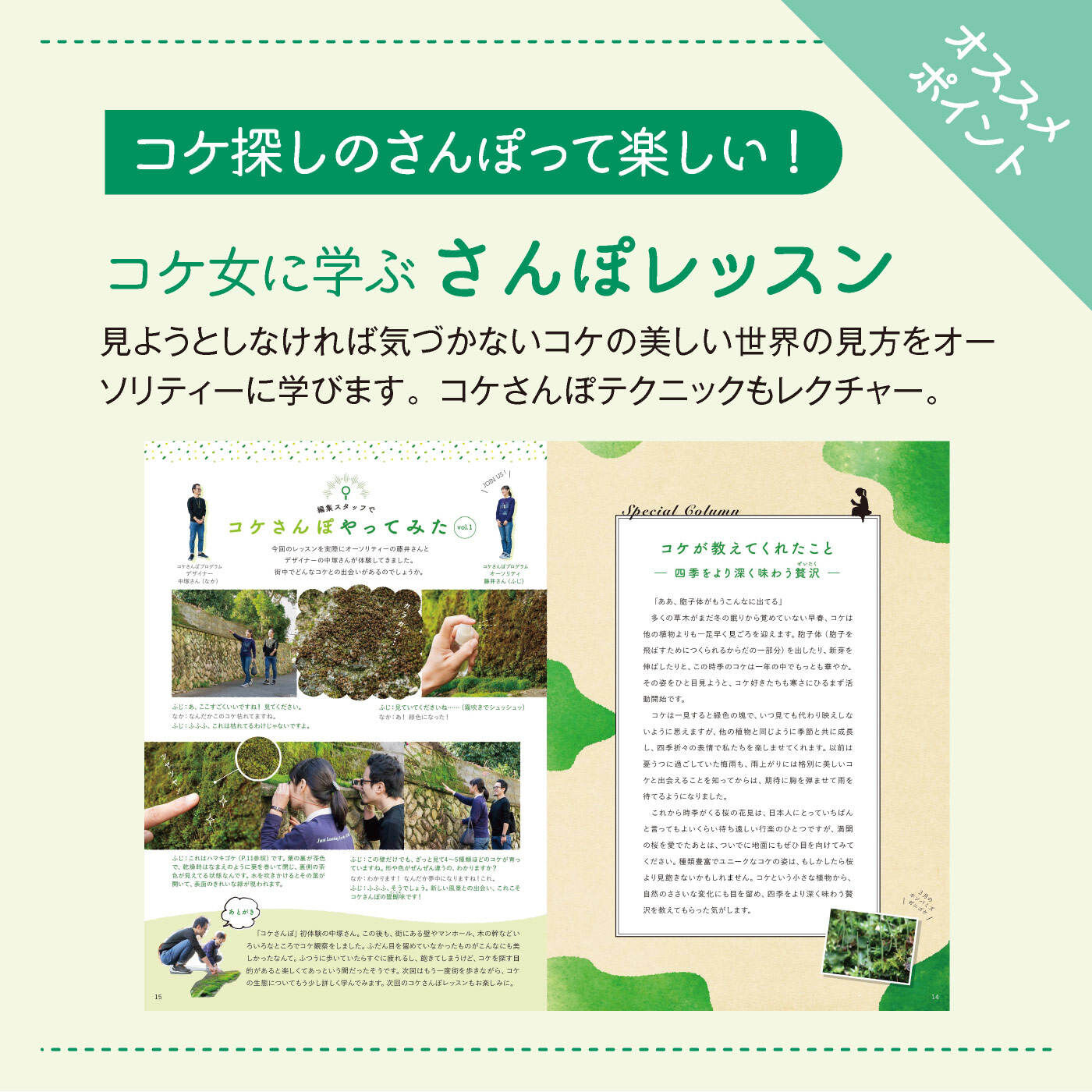 ミニツク|【タイプが選べる】歩いて撮って異世界探訪　コケさんぽプログラム