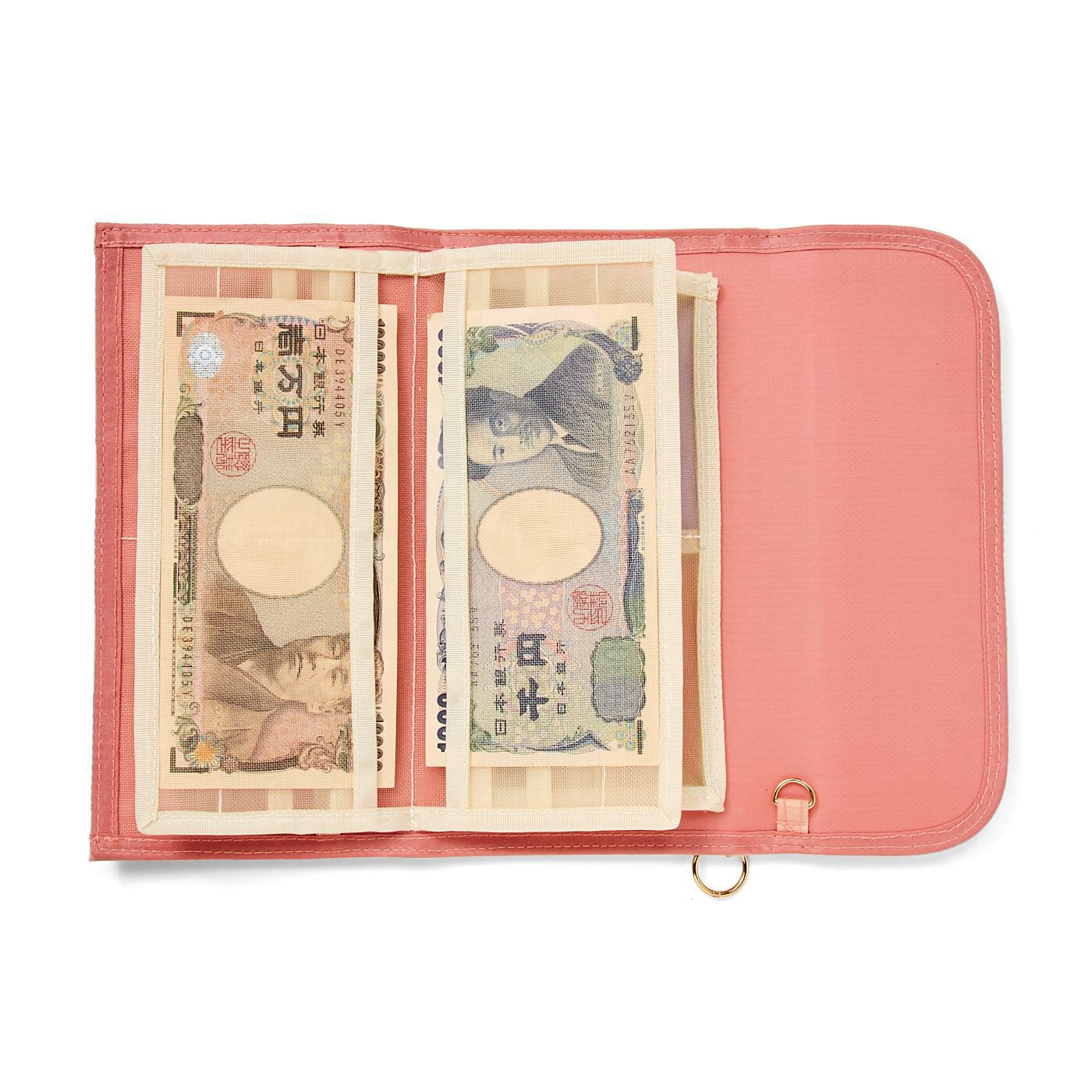 C.C.P|LITALICO×CCP　見渡しやすさ&つかみ取りやすさ抜群 スマホも入る透けるメッシュ財布〈ピンク〉|お札も分けて収納可能。透けて見えるのでひと目で把握できます。