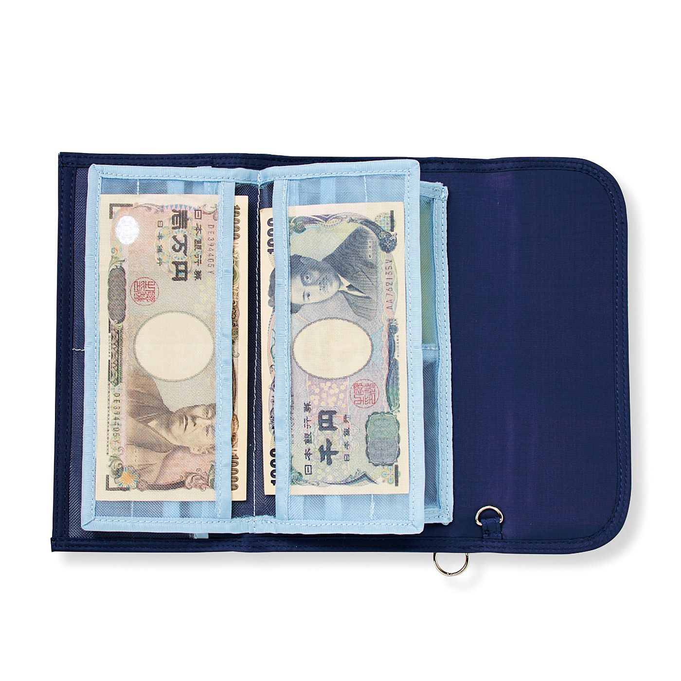 C.C.P|LITALICO×CCP　見渡しやすさ＆つかみ取りやすさ抜群 スマホも入る透けるメッシュ財布〈ネイビー〉|お札も分けて収納可能。透けて見えるのでひと目で把握できます。