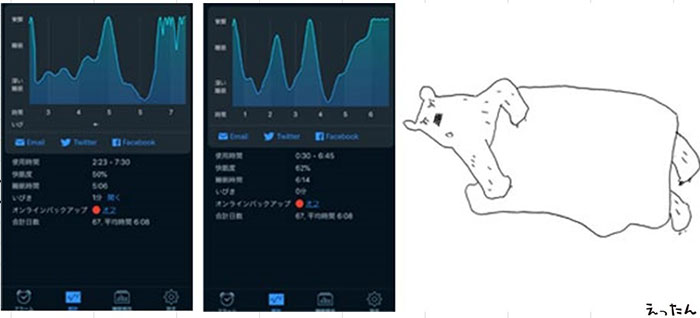 アプリによる眠りが浅いぞ、グラフ