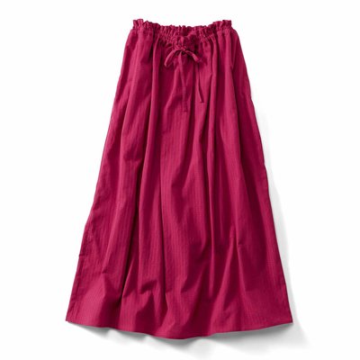 ＜フェリシモ＞ THREE FIFTY STANDARD 赤のドビーストライプギャザースカート【送料無料】