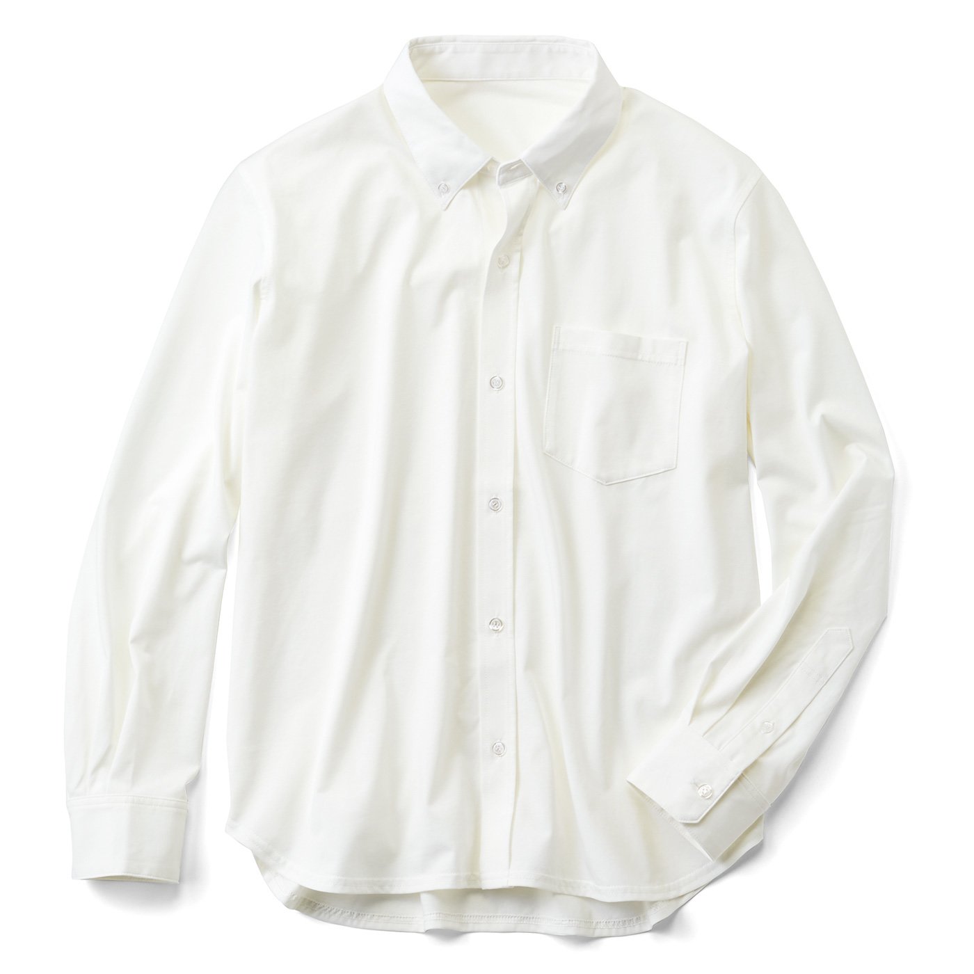 IEDIT[イディット]　セルフビズシーンのジャケットインに最適なつややかカットソー素材のメンズ美ノビシャツ〈オフホワイト〉