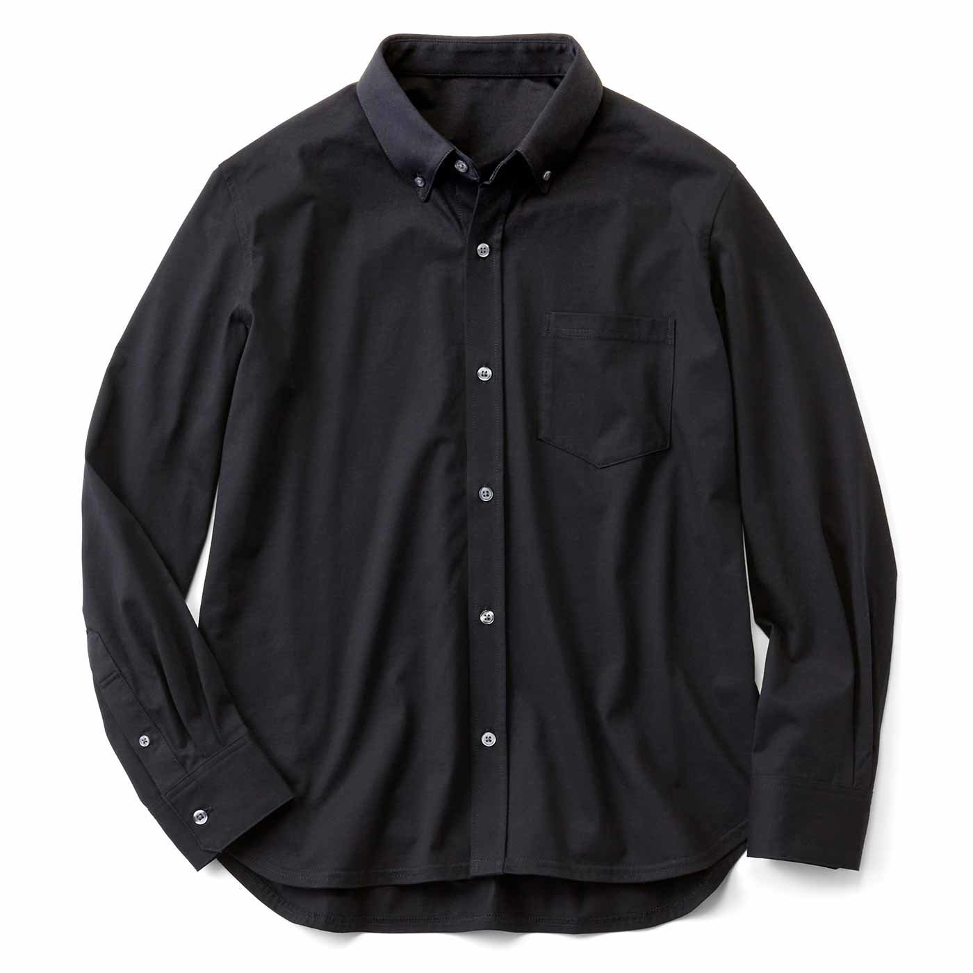 IEDIT[イディット]　セルフビズシーンのジャケットインに最適なつややかカットソー素材のメンズ美ノビシャツ〈ブラック〉