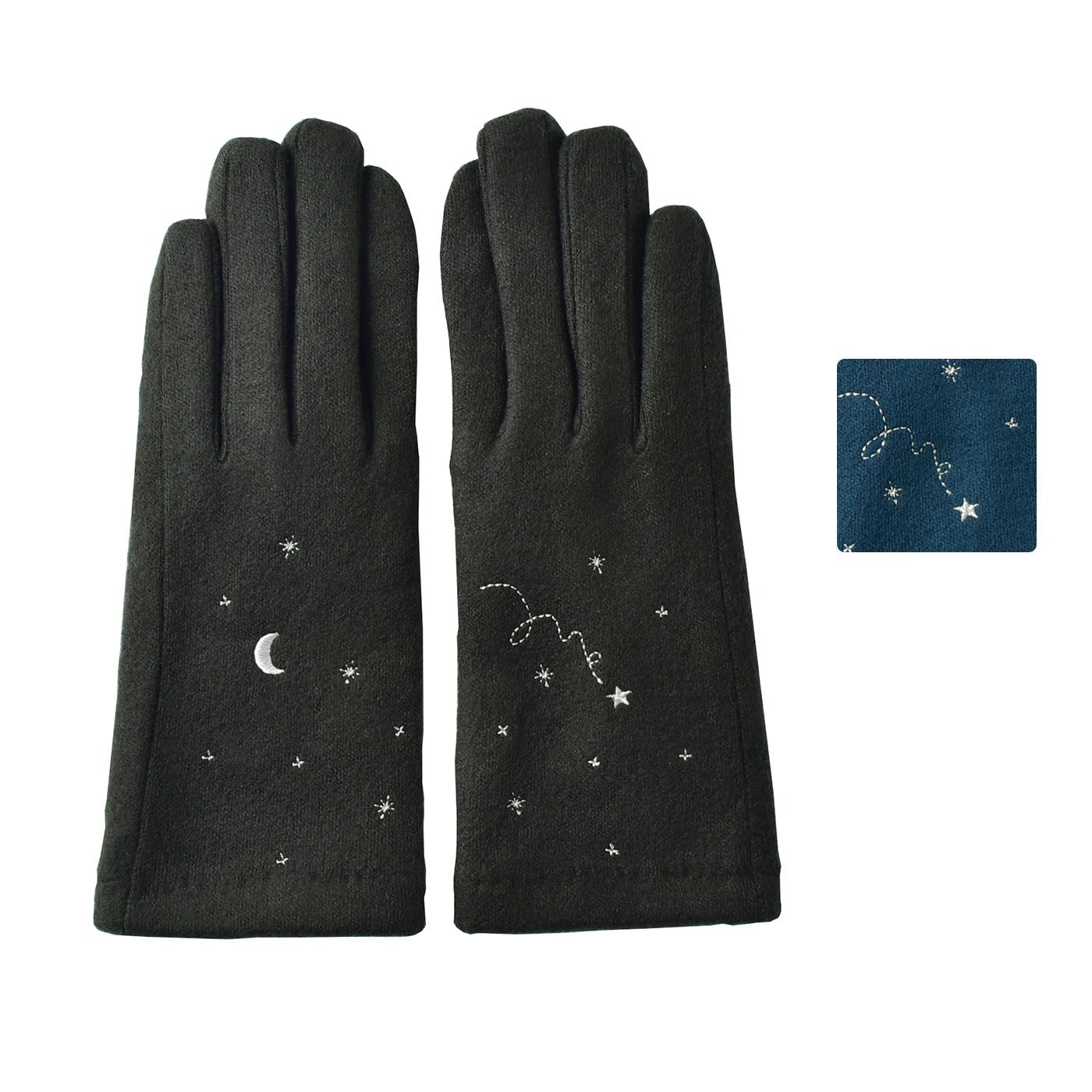 刺繍がかわいい　夜空のあたたか手袋(内側マイクロボア）