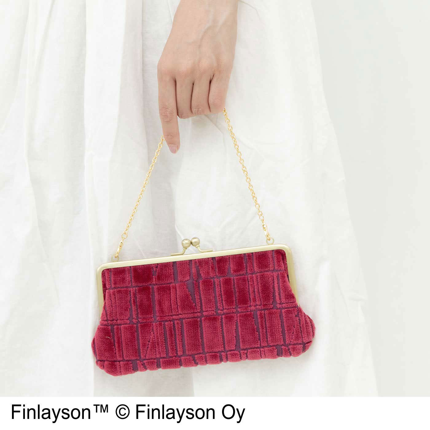Kraso×フィンレイソン　金華山パイルジャカードの華やか立体織りチェーン付き がま口お財布バッグ〈CORONNA〉
