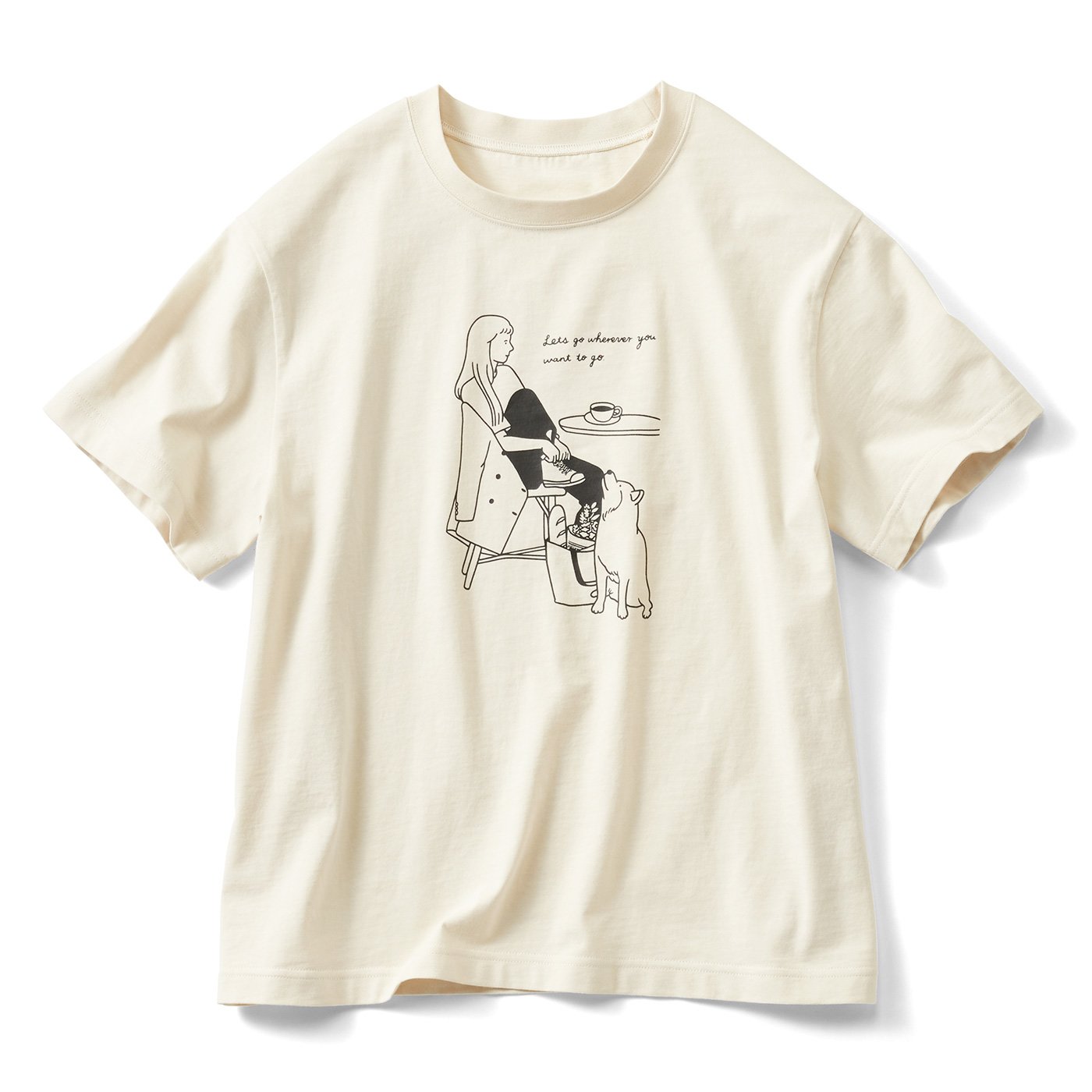 THREE FIFTY STANDARD×SHOKO TAKAHASHIコラボ Girl ＆ Dog　Tシャツ〈ライトベージュ〉