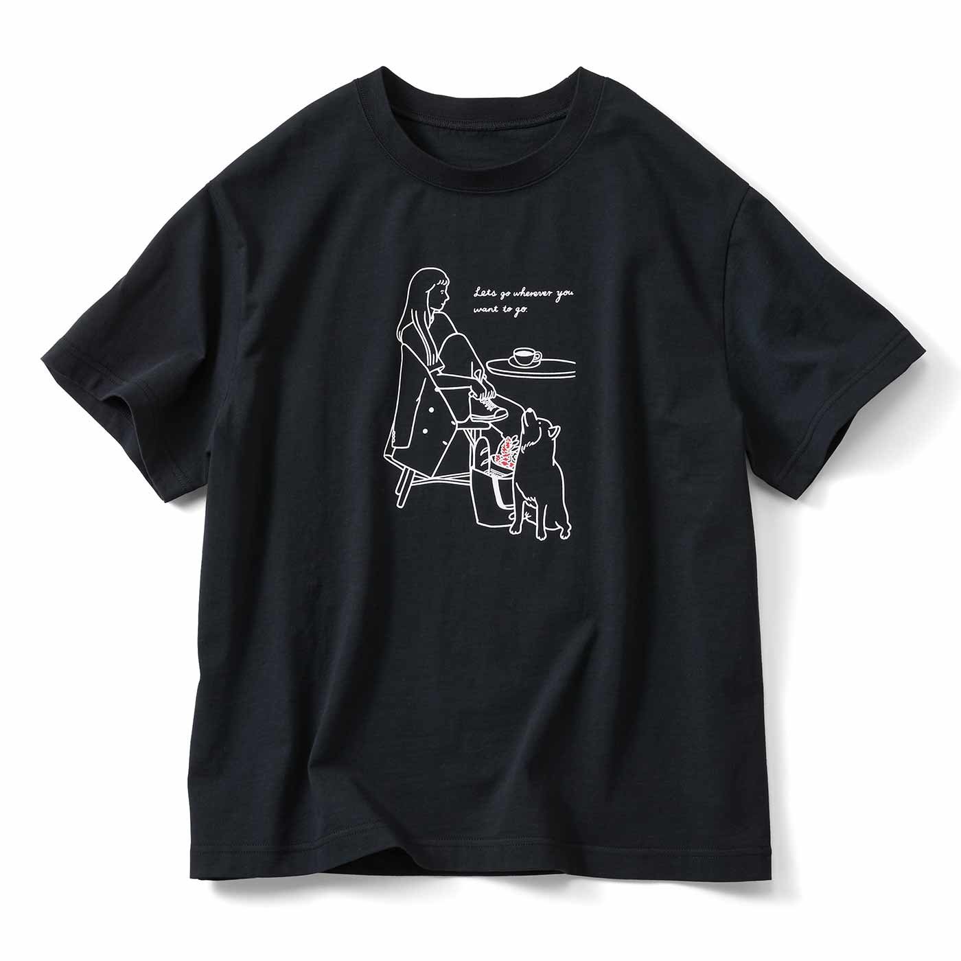 THREE FIFTY STANDARD×SHOKO TAKAHASHIコラボ Girl ＆ Dog　Tシャツ〈ブラック〉