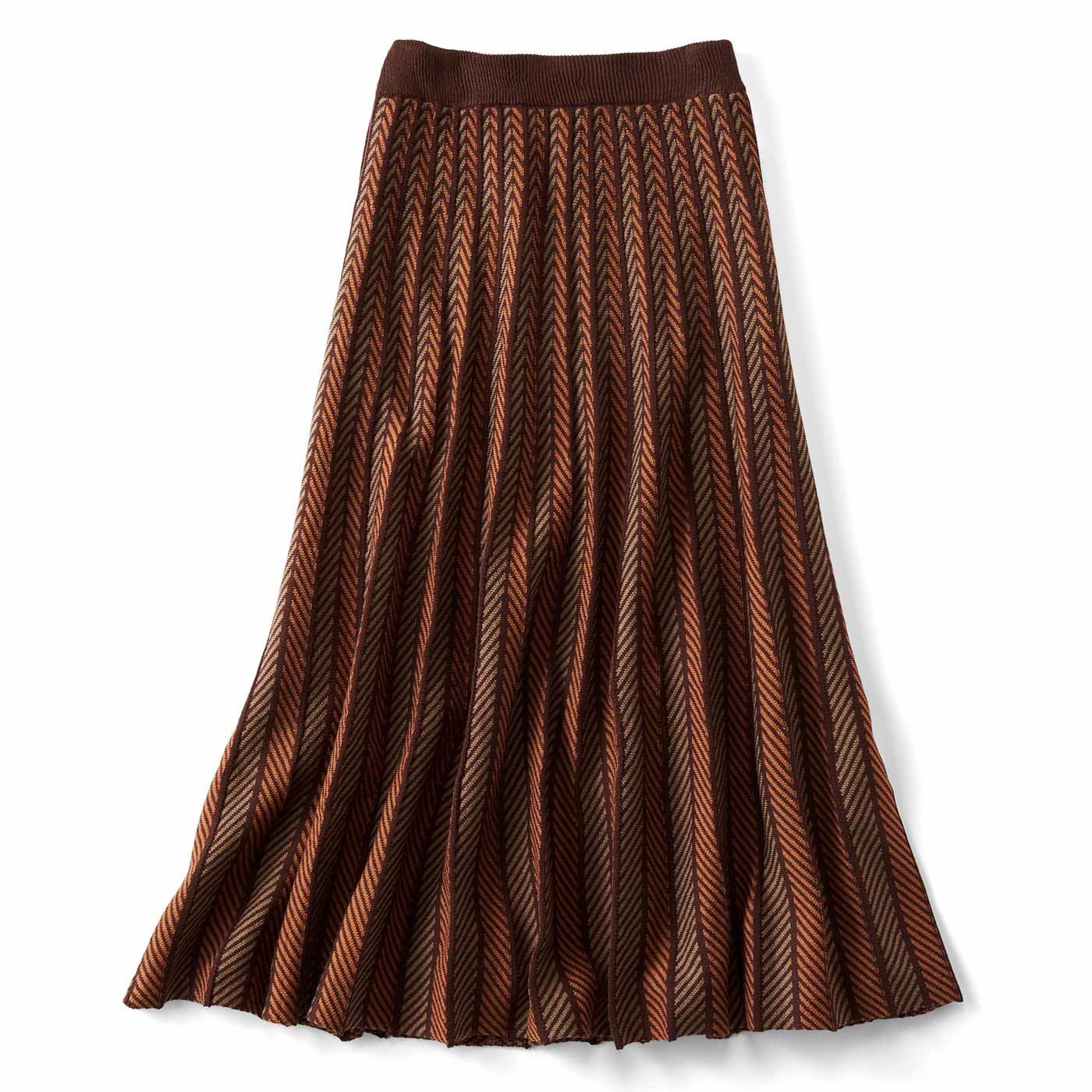 リブ イン コンフォート　へリンボーン柄＆ニュアンス配色が素敵な華やぎニットスカート〈ブラウン〉