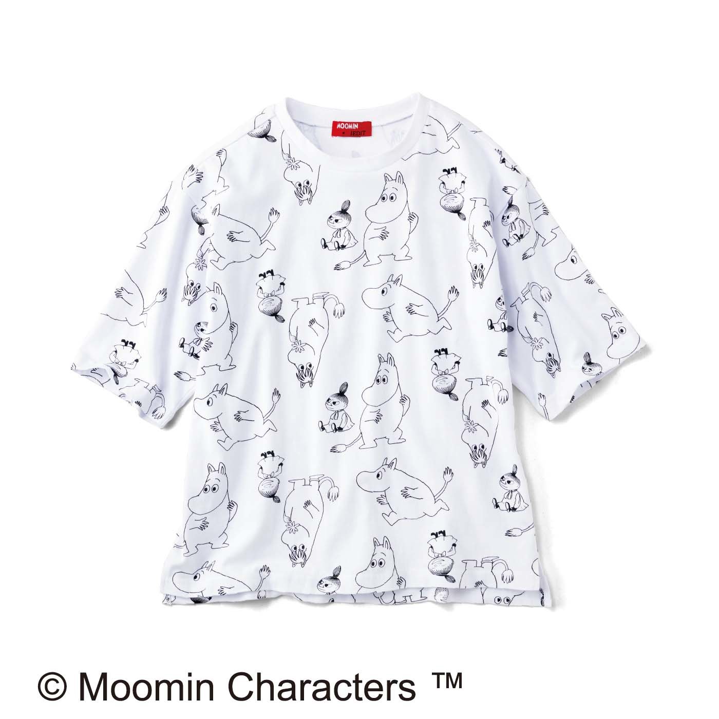 ムーミン×IEDIT[イディット]　ムーミンと仲間たちのモノトーンプリントTシャツ〈オフホワイト〉