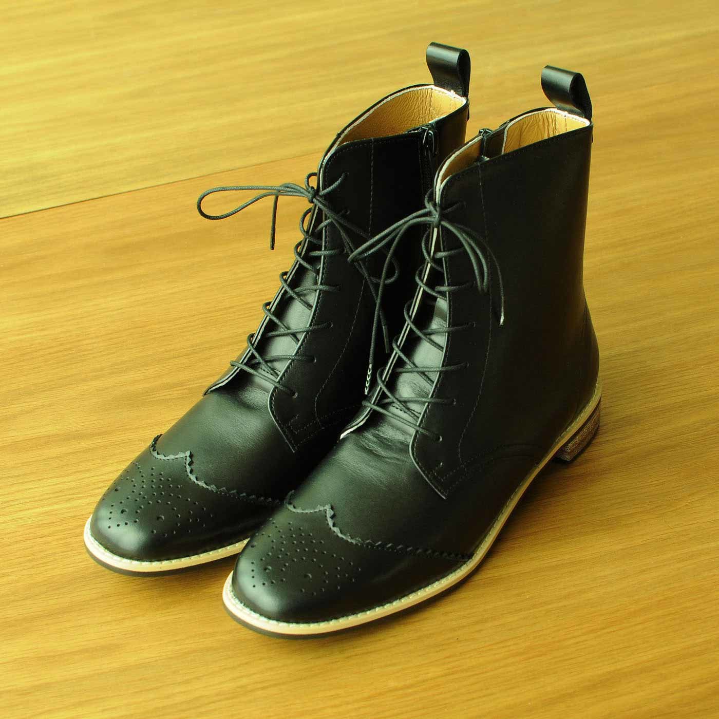 長田靴職人が叶えた 理想の本革ウィングチップブーツ〈クラシックブラック〉[本革 ブーツ：日本製]