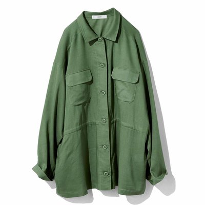  IEDIT[イディット] リネン混素材のミリタリーシャツジャケット〈カーキグリーン〉【送料無料】