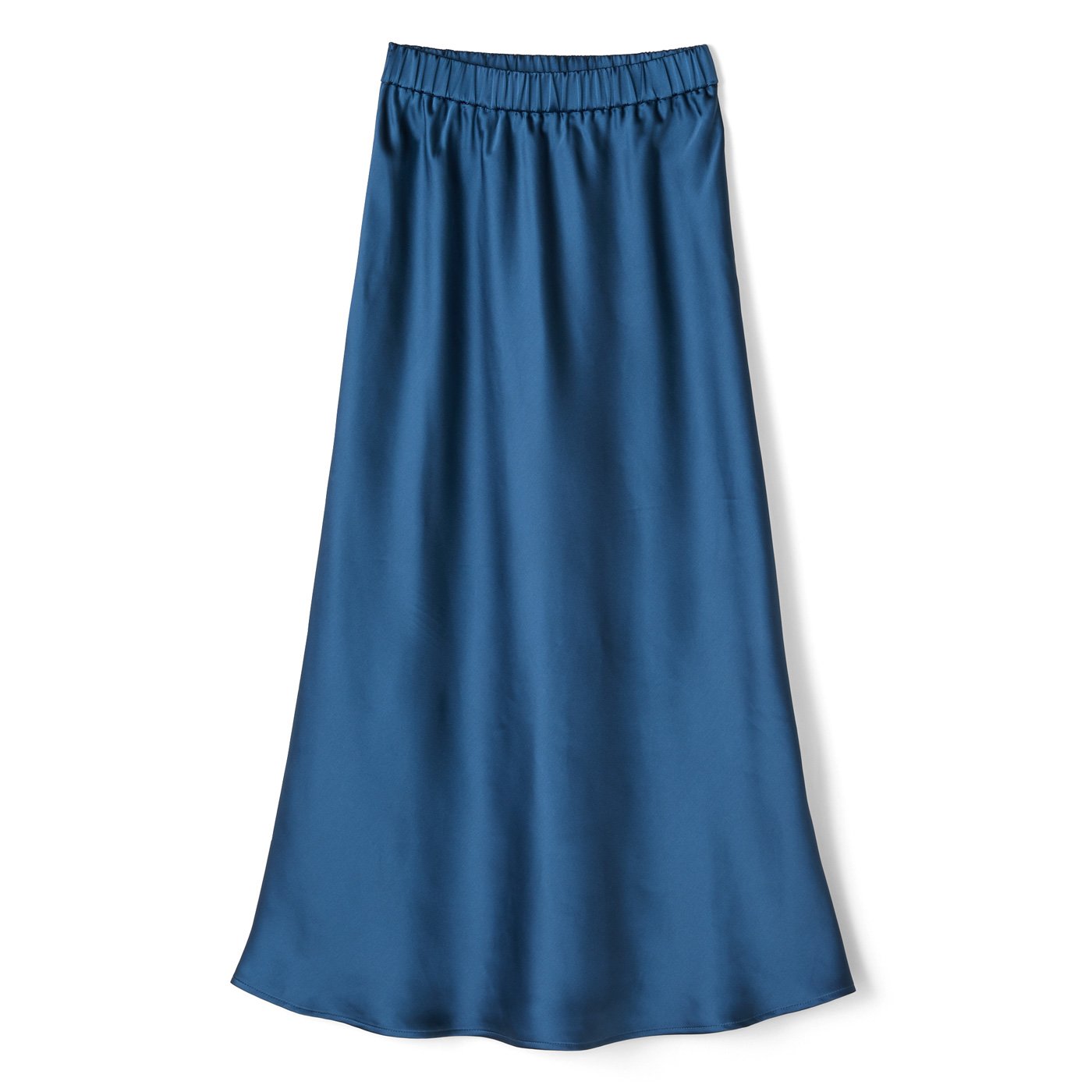 IEDIT[イディット]　サテンの光沢が美しいセミサーキュラースカート〈ディープブルー〉
