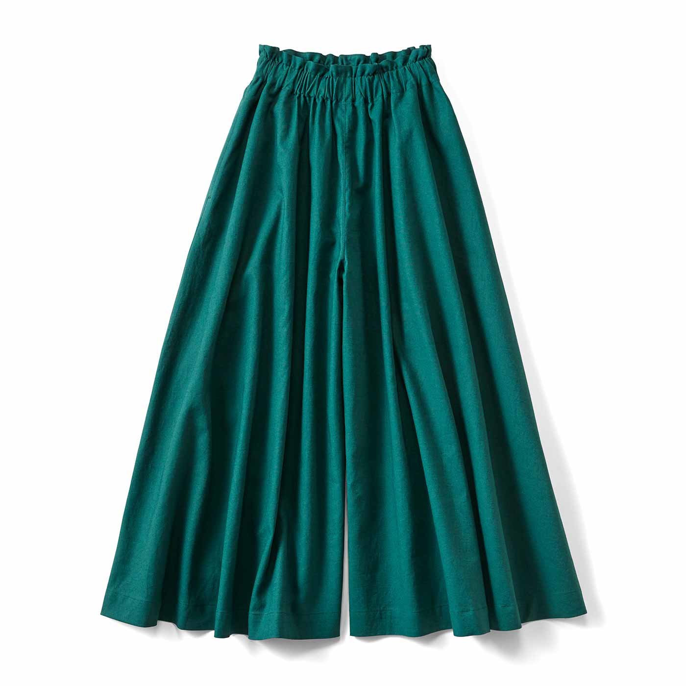 スカートみたいな ちょい厚コットンリネンのボリュームガウチョパンツ〈フォレストグリーン〉