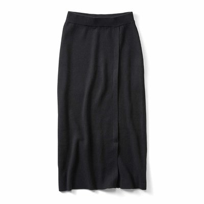  IEDIT[イディット] Iラインシルエットのスリットデザインリブニットスカート〈ブラック〉【送料無料】