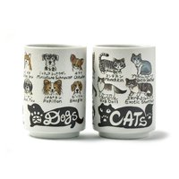 ＜フェリシモ＞ Dogs & Cats 鮨屋風のお湯呑み2個セット画像
