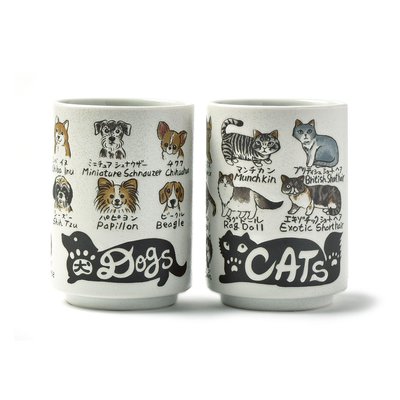 ＜フェリシモ＞ Dogs & Cats 鮨屋風のお湯呑み2個セット