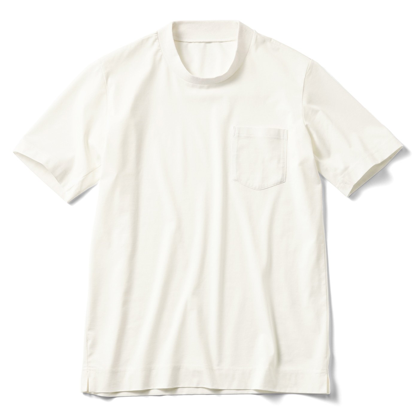 IEDIT[イディット] ジャケットインのためのシャツの代わりに着てほしい 美ノビ素材のメンズクルーネックプルオーバートップス〈オフホワイト〉