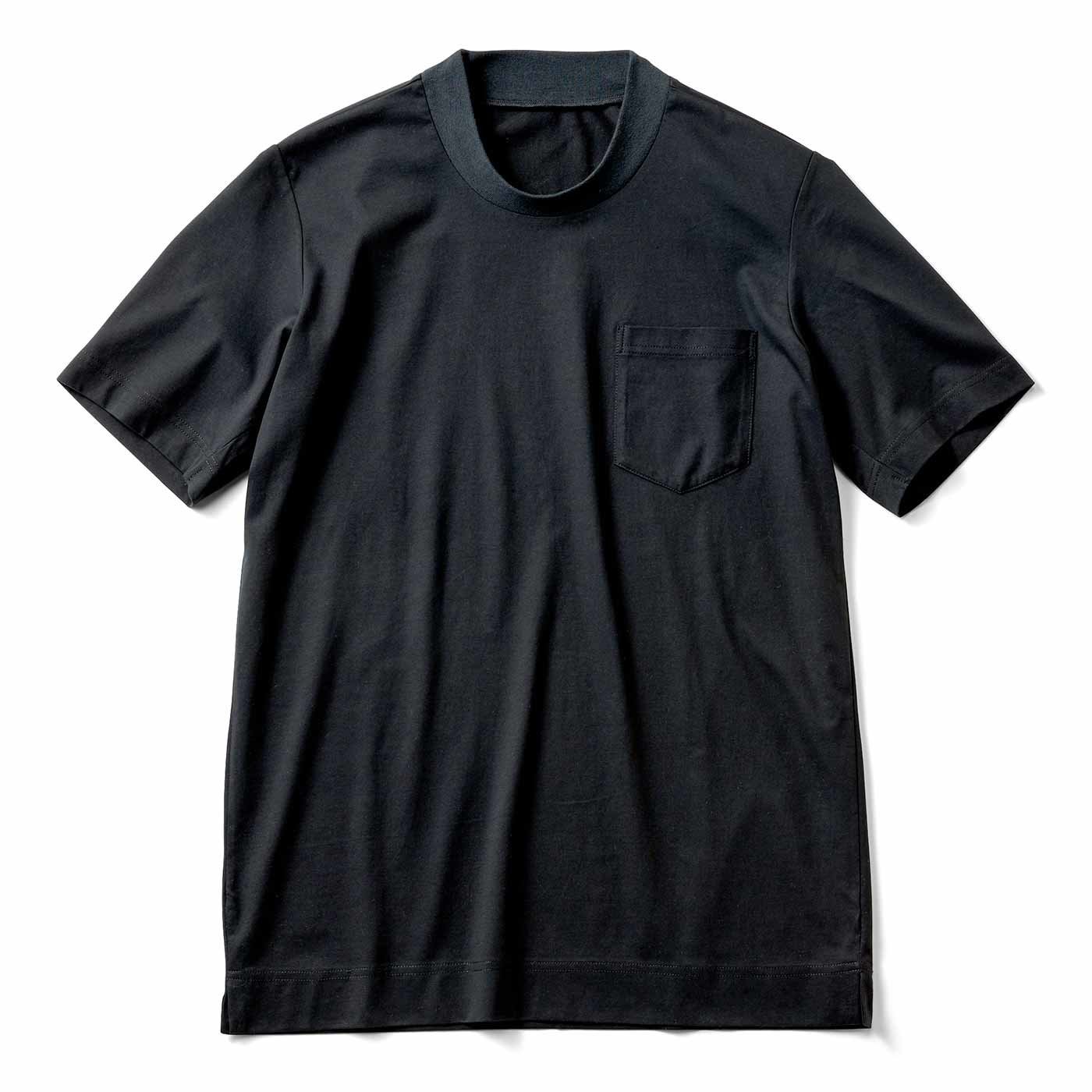IEDIT[イディット] ジャケットインのためのシャツの代わりに着てほしい 美ノビ素材のメンズクルーネックプルオーバートップス〈ブラック〉