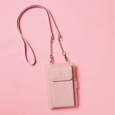  OSYAIRO フォトポケットが付いた スマホ&おさいふポーチ〈ピンク〉【送料無料】