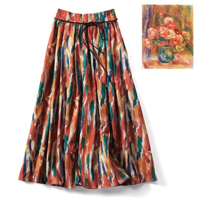  IEDIT[イディット] ルノワールの色彩をまとう アートペイント柄のマルチカラーボリュームロングスカート【送料無料】