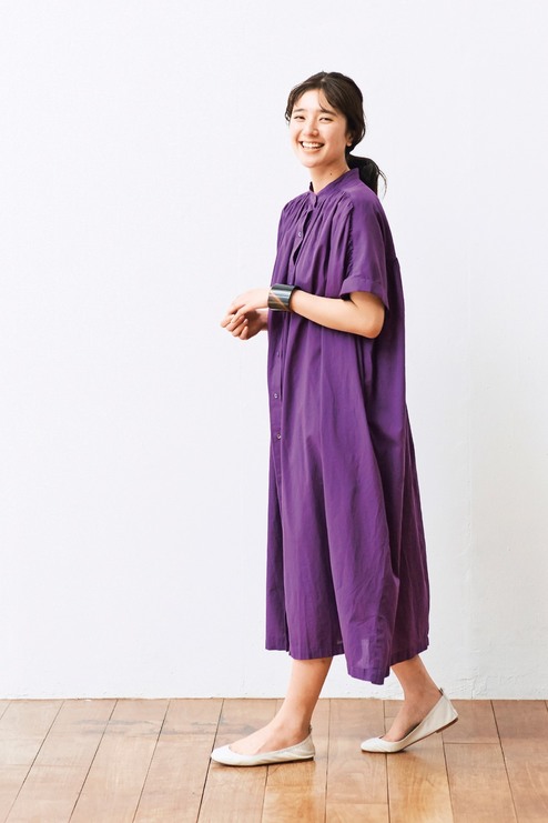 アヴェクモワ ギャザーワンピース パープル ワンピース ワンピース チュニック レディースファッション レディースファッション 洋服の通販 Avecmoi アヴェクモワ