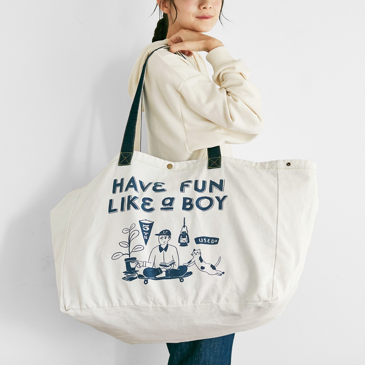 USEDo×CHALKBOY 男子のビッグキャンバストートバッグ