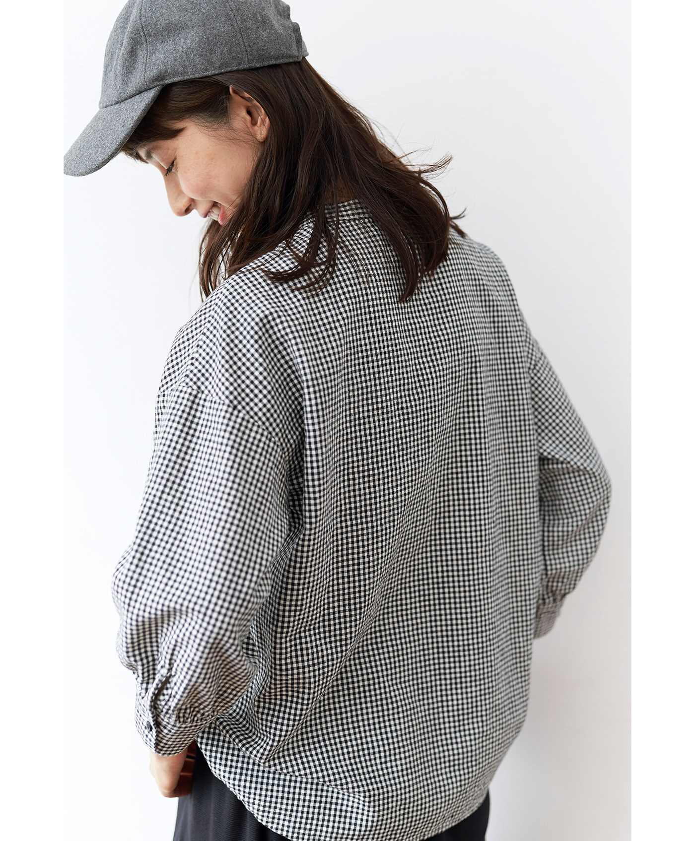 大きい割引 サニークラウズ Kazumiのスタンドカラーのギンガムブラウス ワンピースセット シャツ ブラウス 七分 長袖 Roosales Com