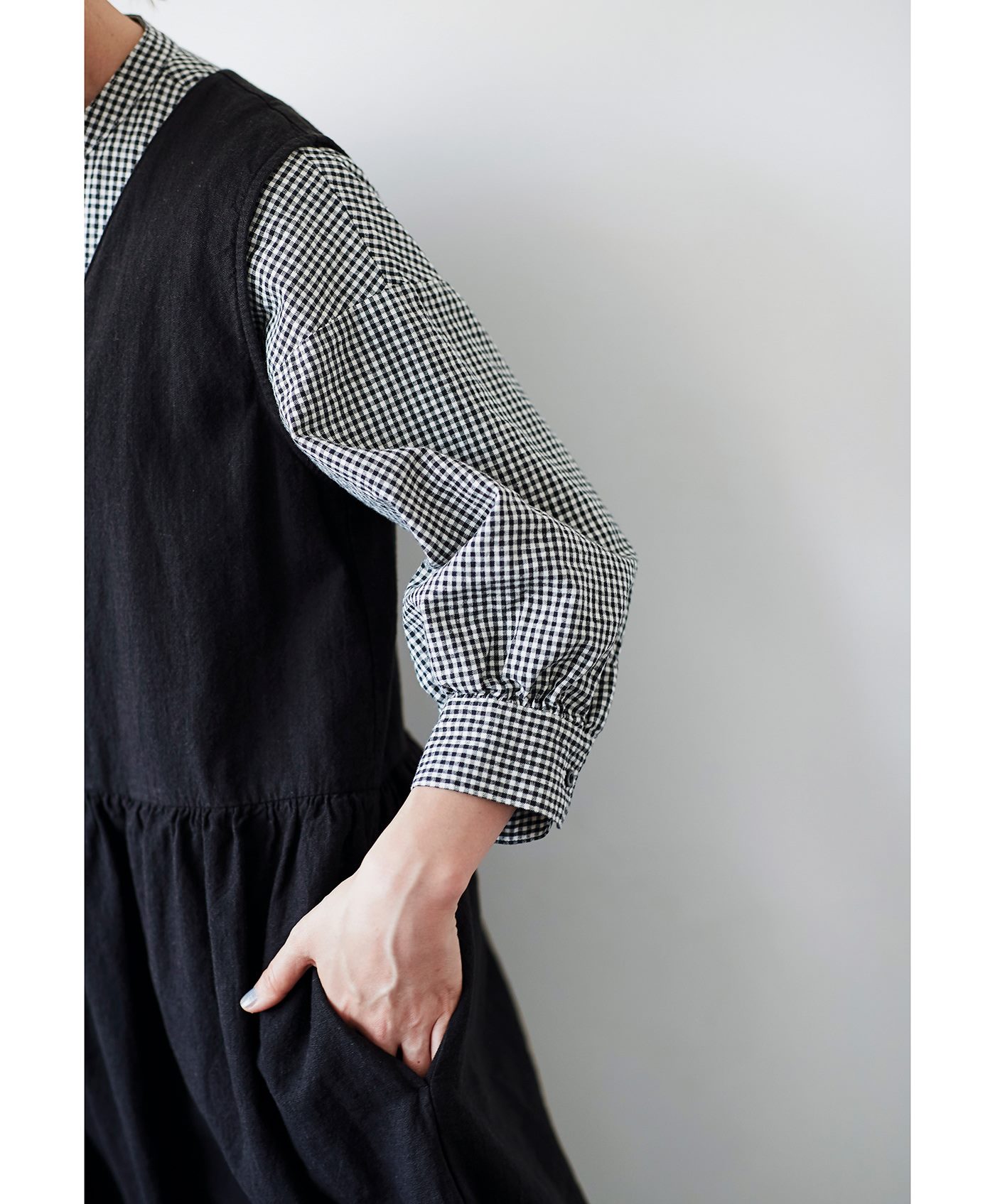 大きい割引 サニークラウズ Kazumiのスタンドカラーのギンガムブラウス ワンピースセット シャツ ブラウス 七分 長袖 Roosales Com