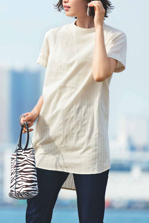 Iedit イディット コットン100 ドビー素材 の長め丈トップス オフホワイト Tシャツ カットソー トップス レディースファッション レディースファッション 洋服の通販 Iedit イディット