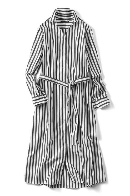 Three Fifty Standard モノトーンストライプのロングシャツワンピース ワンピース ワンピース チュニック レディースファッション レディースファッション 雑貨のアウトレット通販 Real Stock