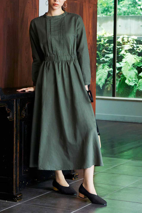 Iedit イディット 夜空のコットンリネンワンピース グリーン ワンピース ワンピース チュニック レディースファッション レディースファッション 洋服の通販 Iedit イディット