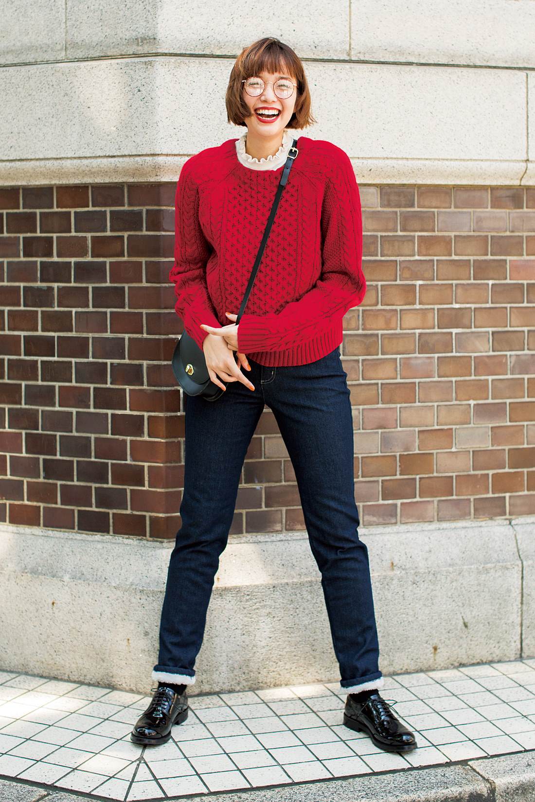 Live in comfort[リブ イン コンフォート]｜リブ イン コンフォート　ラグランスリーブですっきり見え！　フィッシャーマン風ニットトップス〈レッド〉