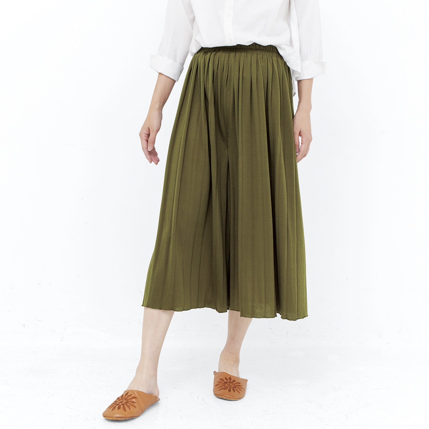 フラウグラット きちんと顔なのにらくちん カットソー素材のプリーツスカーチョの会 フェリシモ