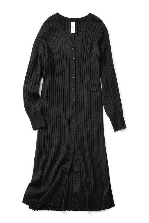 Iedit イディット ワンピにもカーデにもなる ゆるっと心地いいリブ編みのロングニットカーデワンピース ブラック ワンピース ワンピース チュニック レディースファッション レディースファッション 雑貨のアウトレット通販 Real Stock