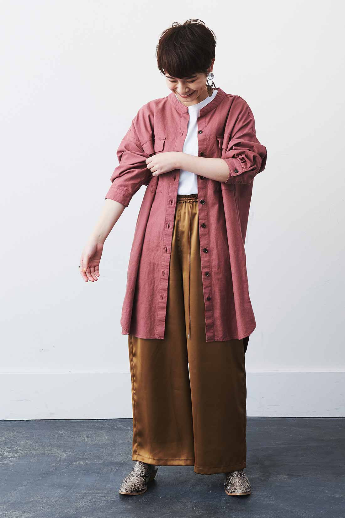 ロングシャツ ワイドパンツ