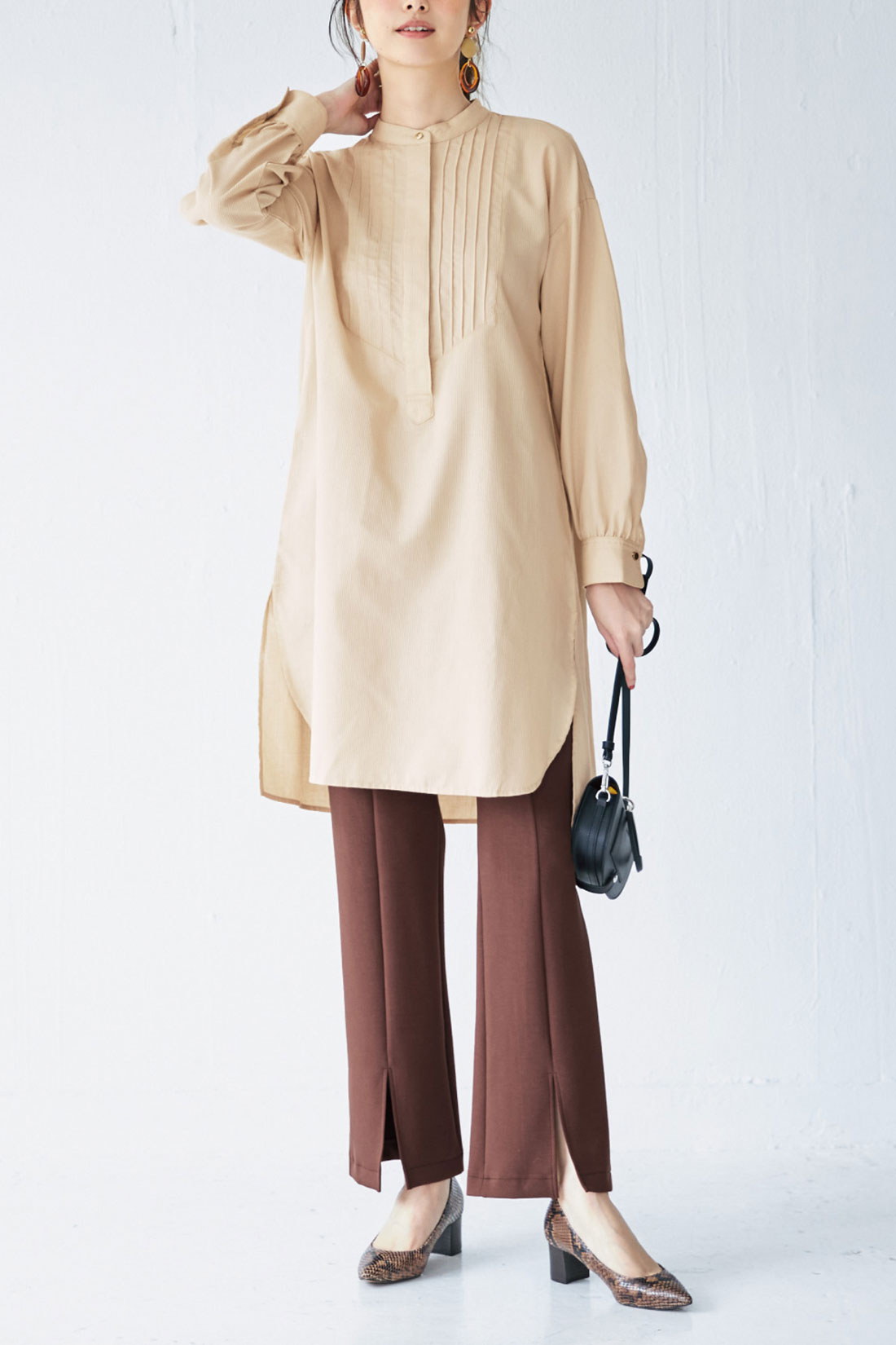 ロングシャツ ワイドパンツ