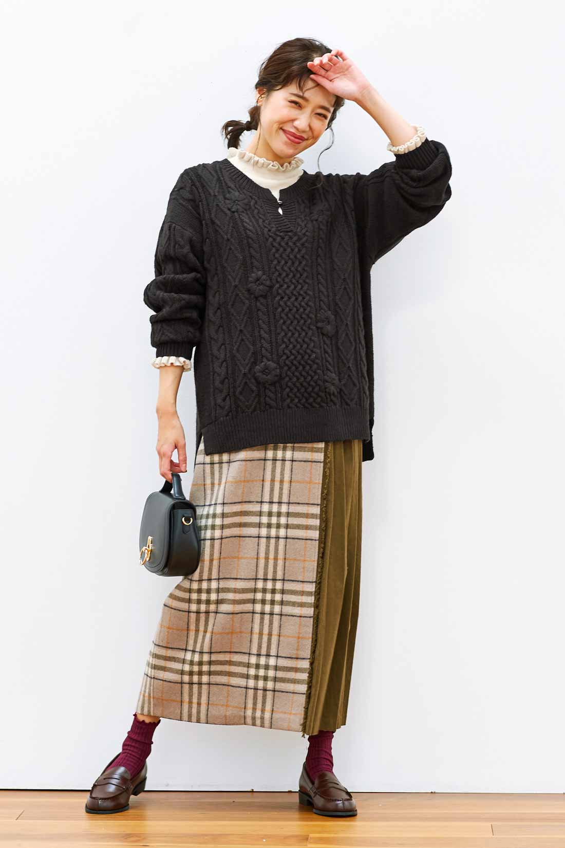 ニット チェックロングスカート